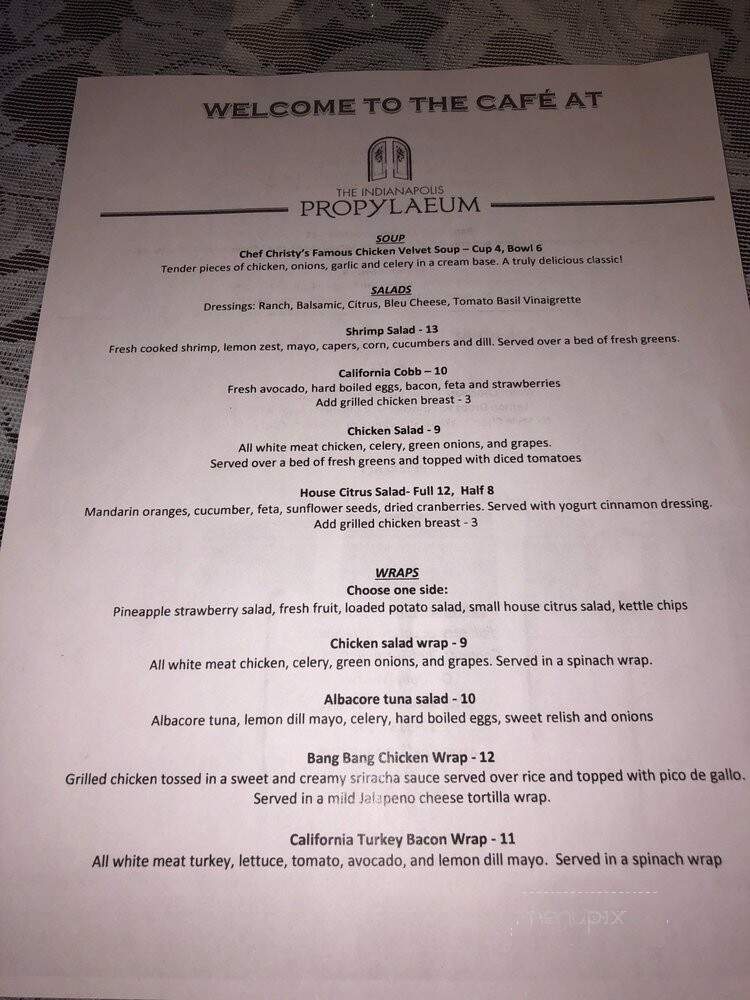 Propylaeum Club - Indianapolis, IN menu_pic