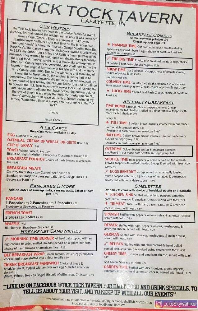 Tick Tock Tavern & Eatery - Lafayette, IN menu_pic