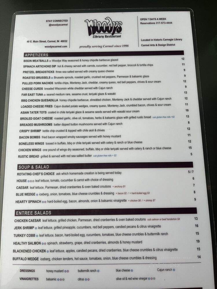 Woody's Library Restaurant - Carmel, IN menu_pic