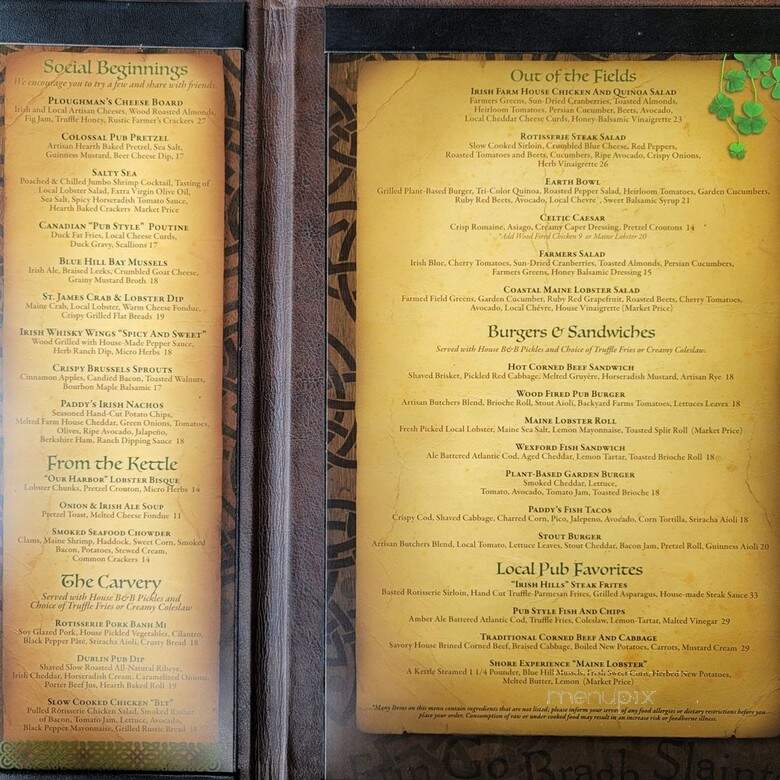 Leary's Landing Irish Pub - Bar Harbor, ME menu_pic