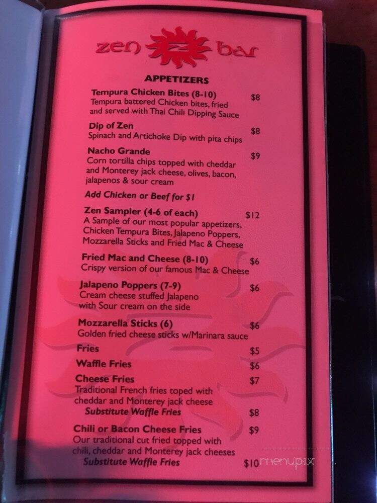 Zen Bar - Plainville, CT menu_pic