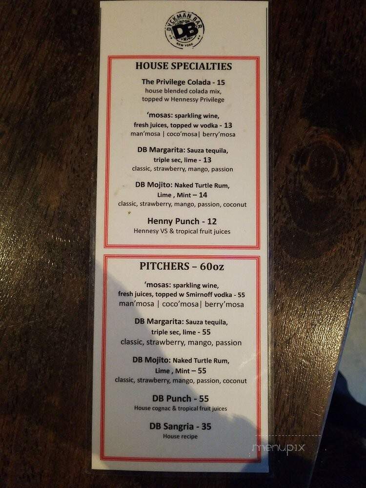 Dyckman Bar - New York, NY menu_pic