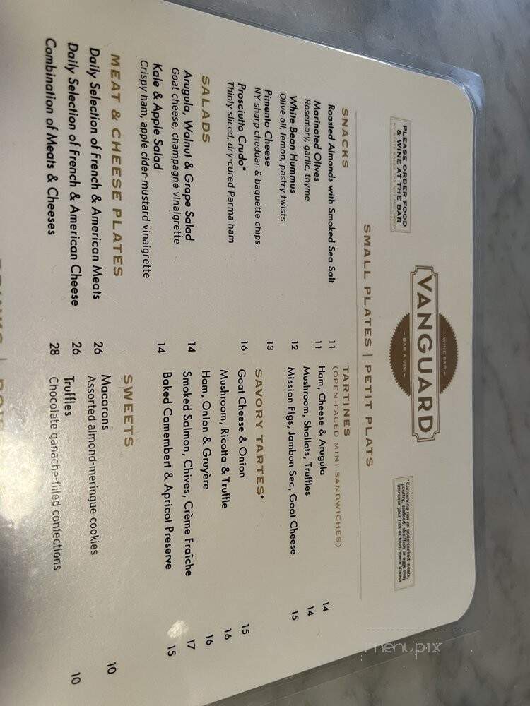 Vanguard Wine Bar - New York, NY menu_pic