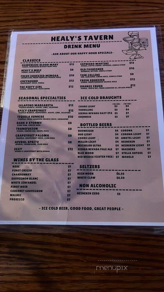 Healy's Tavern - Jersey City, NJ menu_pic