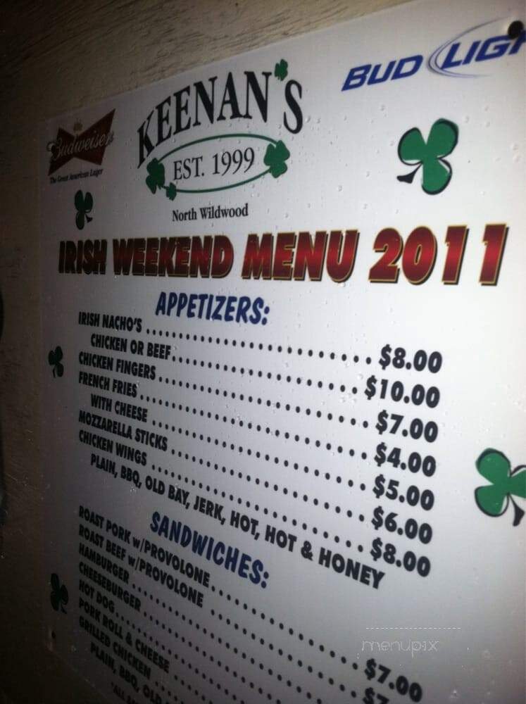 Keenan's Irish Pub - Wildwood, NJ menu_pic