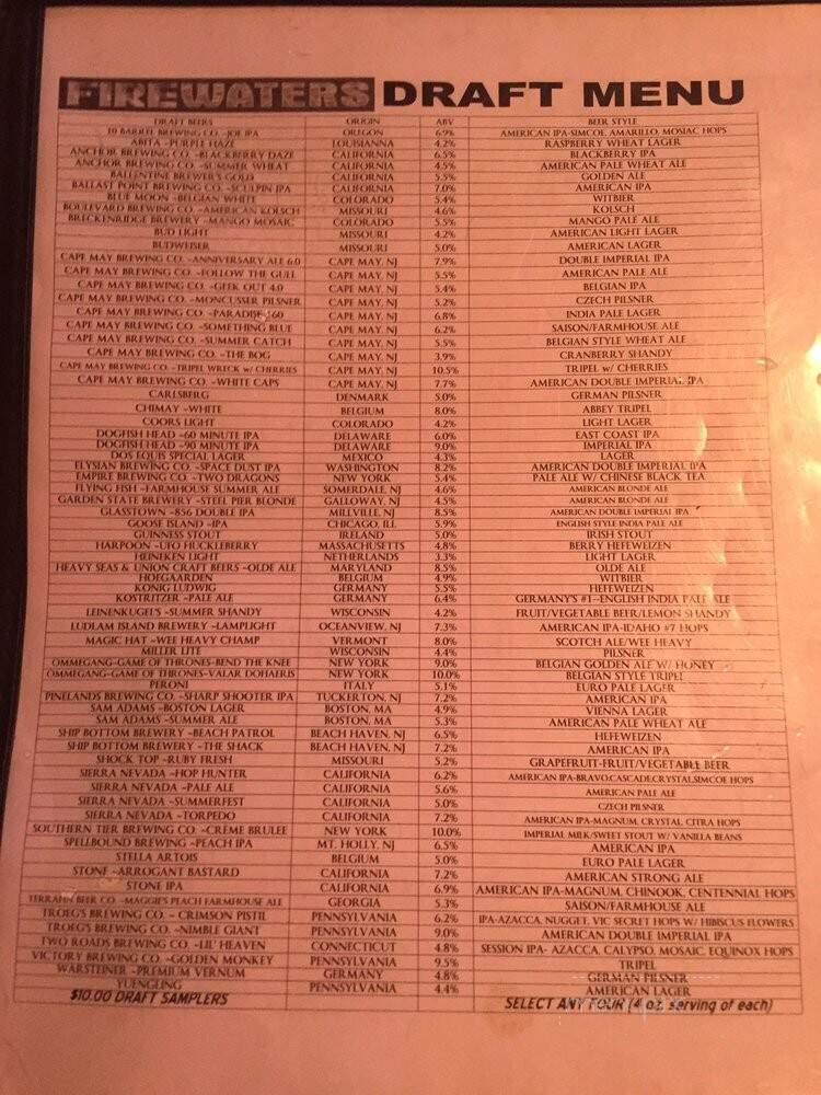 Firewater - Atlantic City, NJ menu_pic