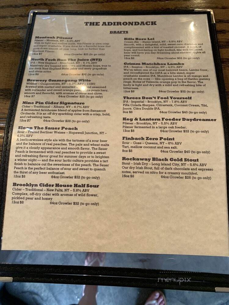 The Adirondack - Brooklyn, NY menu_pic
