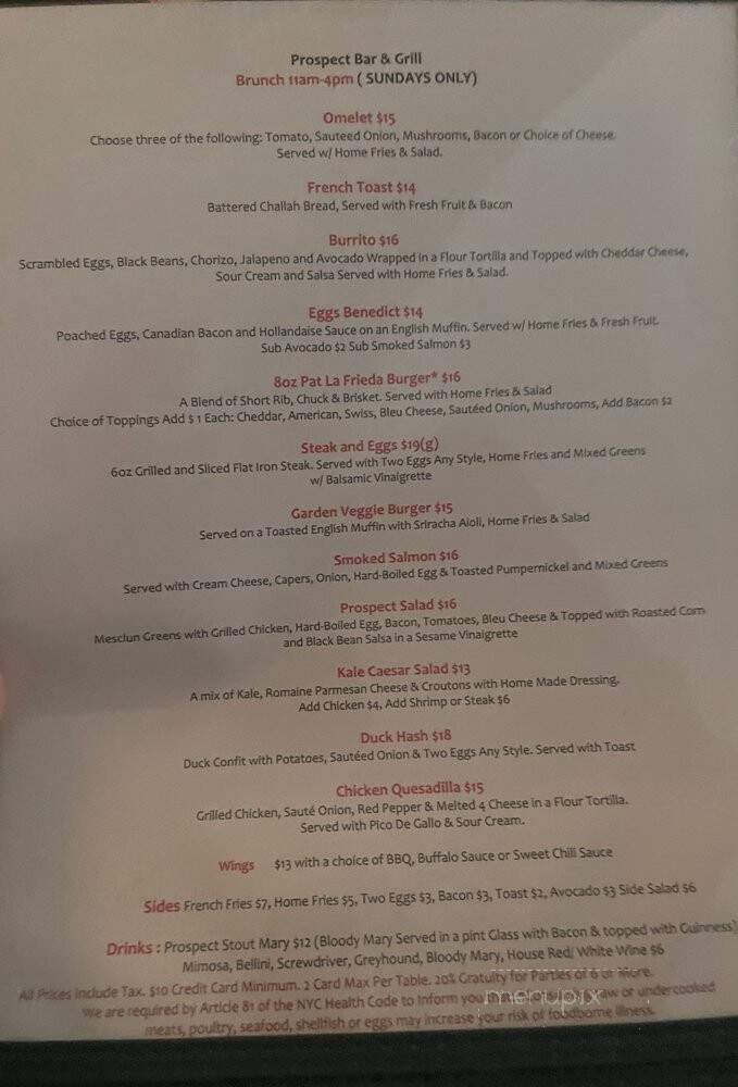 Prospect - Brooklyn, NY menu_pic