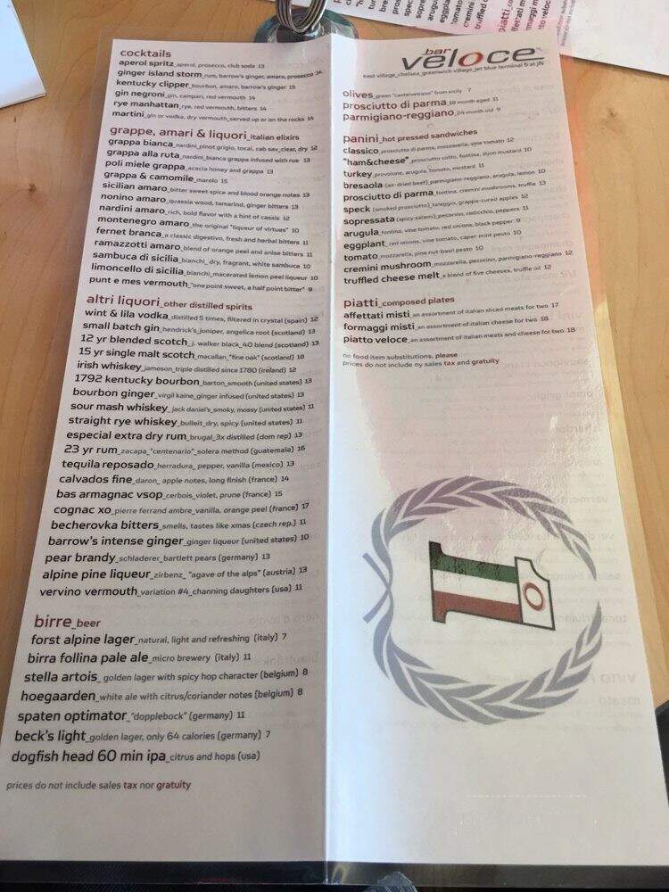 Bar Veloce - Jamaica, NY menu_pic