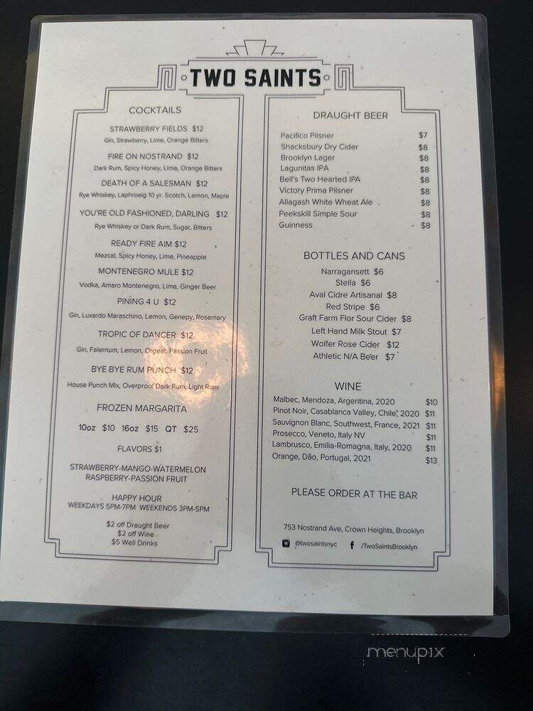 Two Saints - Crown Heights, NY menu_pic