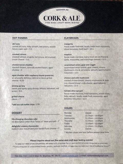 Black Chicken Fine Wine and Craft Beer - Waxhaw, NC menu_pic
