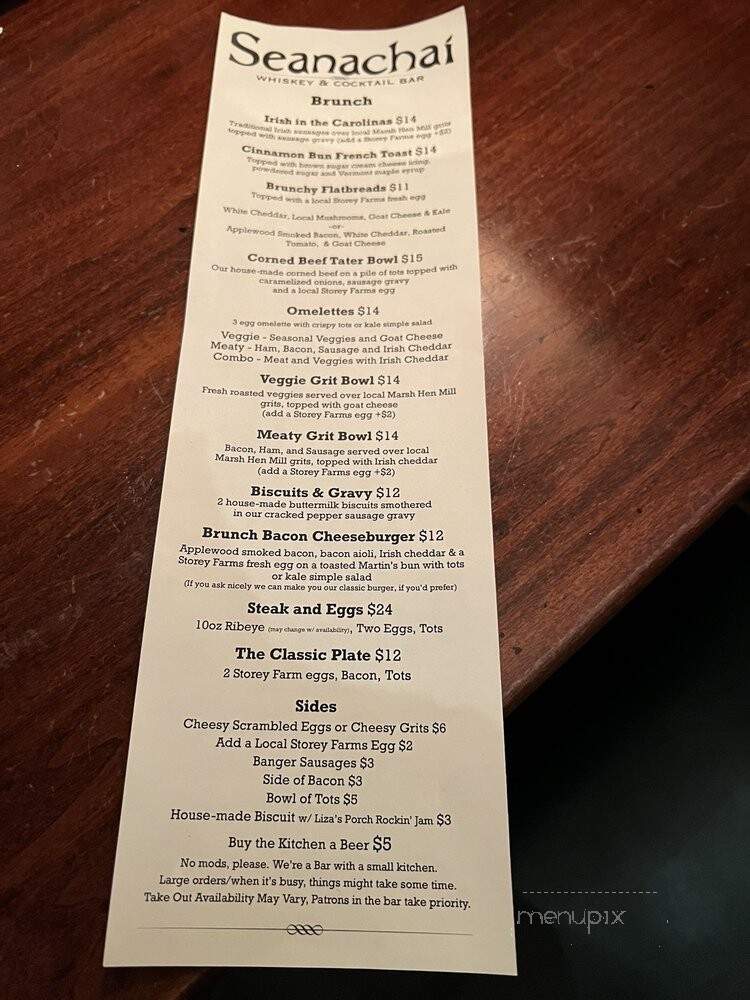 The Seanachai Social Club - Charleston, SC menu_pic