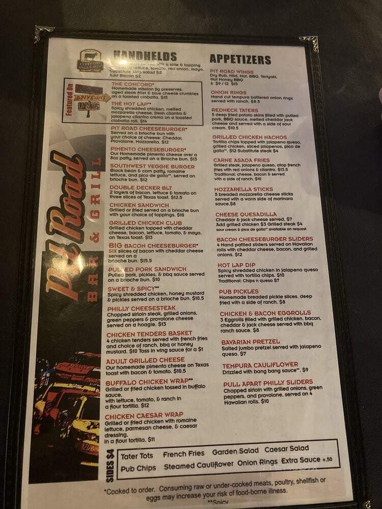 Pit Road Bar & Grill - Charlotte, NC menu_pic
