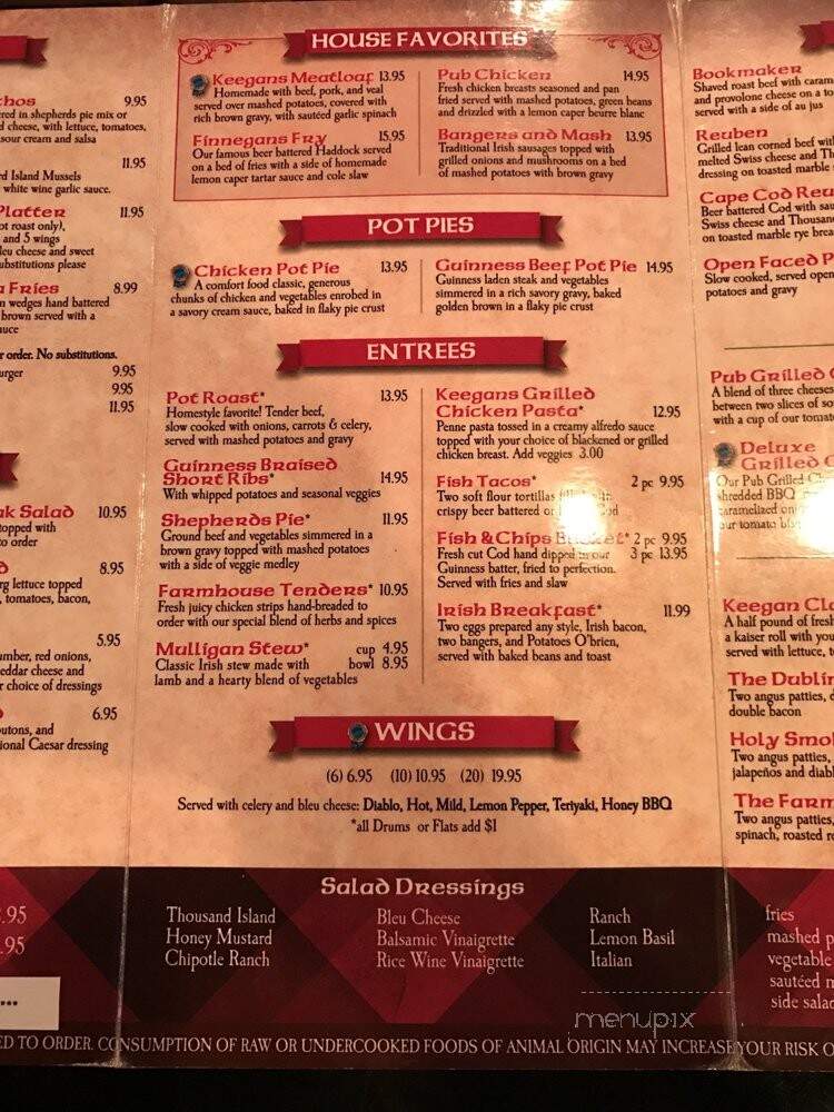 Keegan's Irish Pub Vinings - Smyrna, GA menu_pic