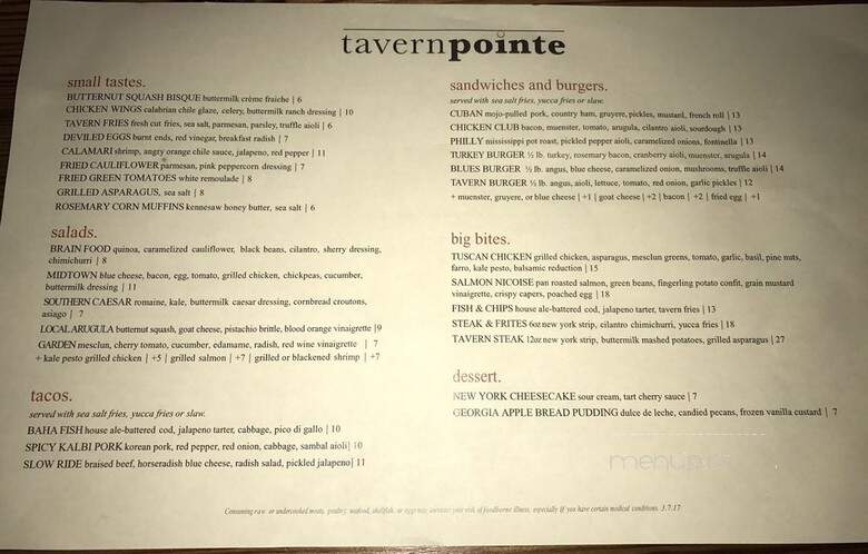 Tavernpointe - Atlanta, GA menu_pic