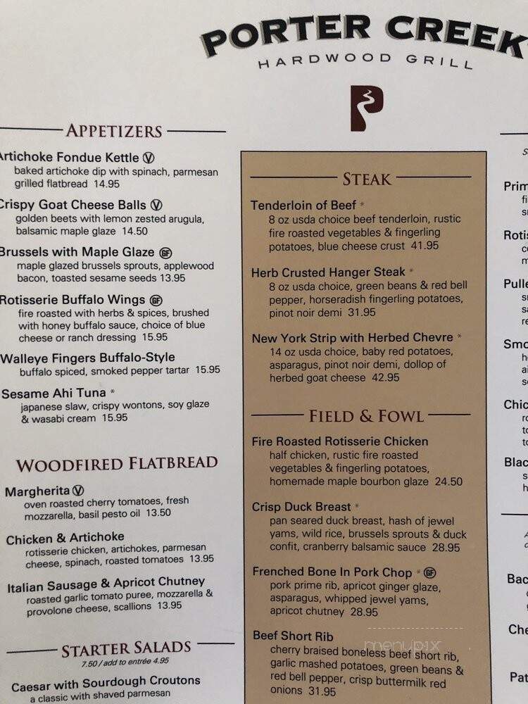 Porter Creek Hardwood Grill - Fargo, ND menu_pic