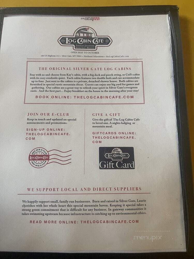 Log Cabin Cafe - Silver Gate, MT menu_pic