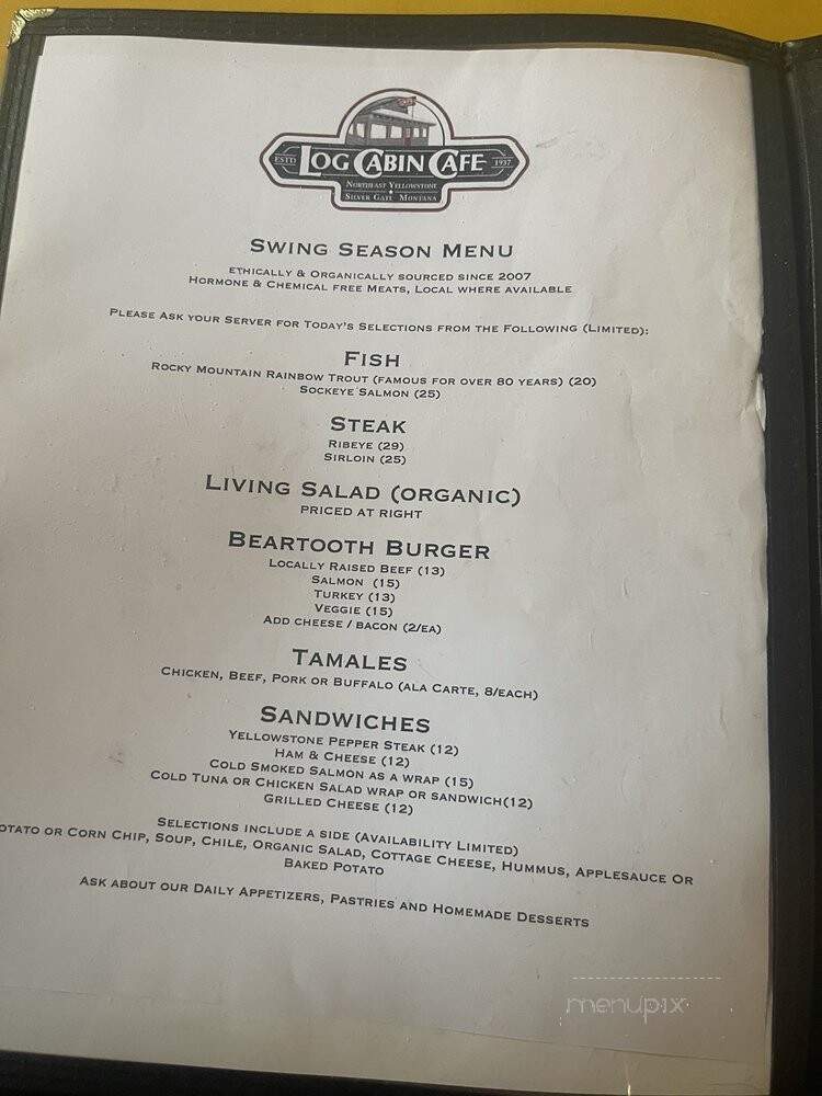 Log Cabin Cafe - Silver Gate, MT menu_pic