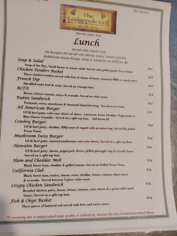 Lodgepole Grill - Island Park, ID menu_pic