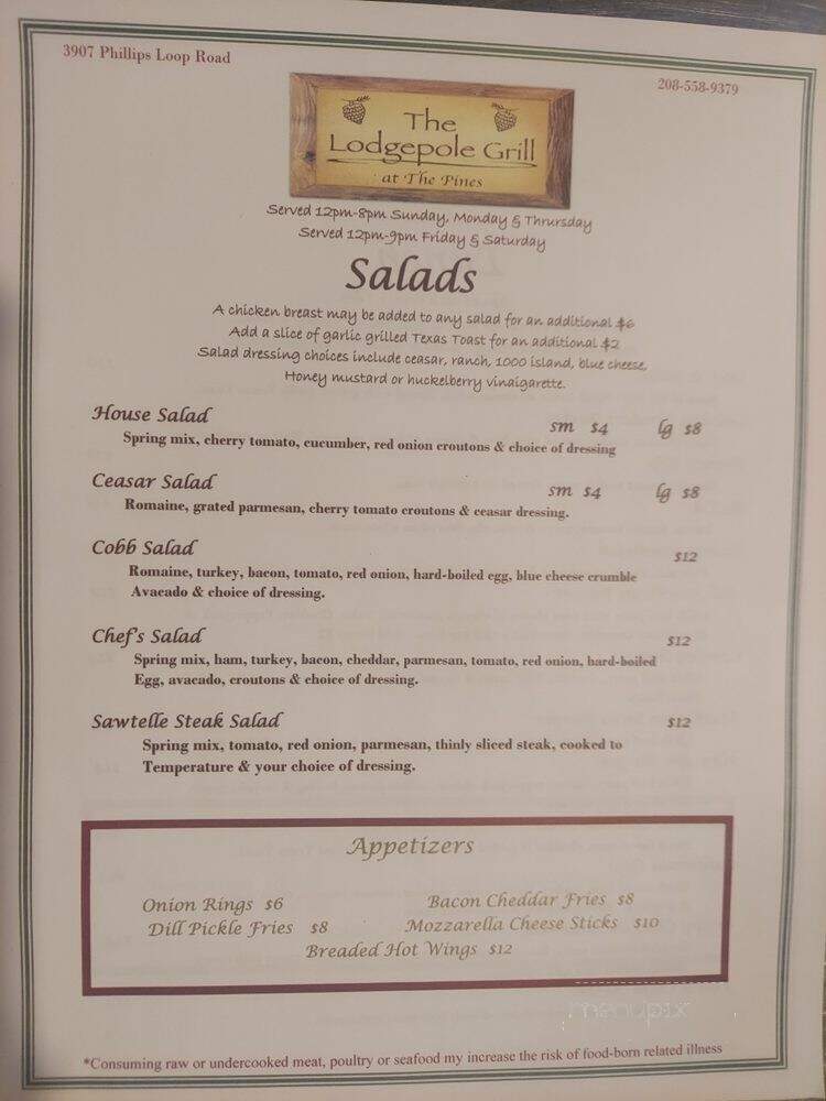Lodgepole Grill - Island Park, ID menu_pic