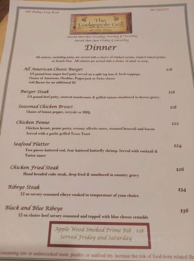 Lodgepole Grill - Island Park, ID menu_pic