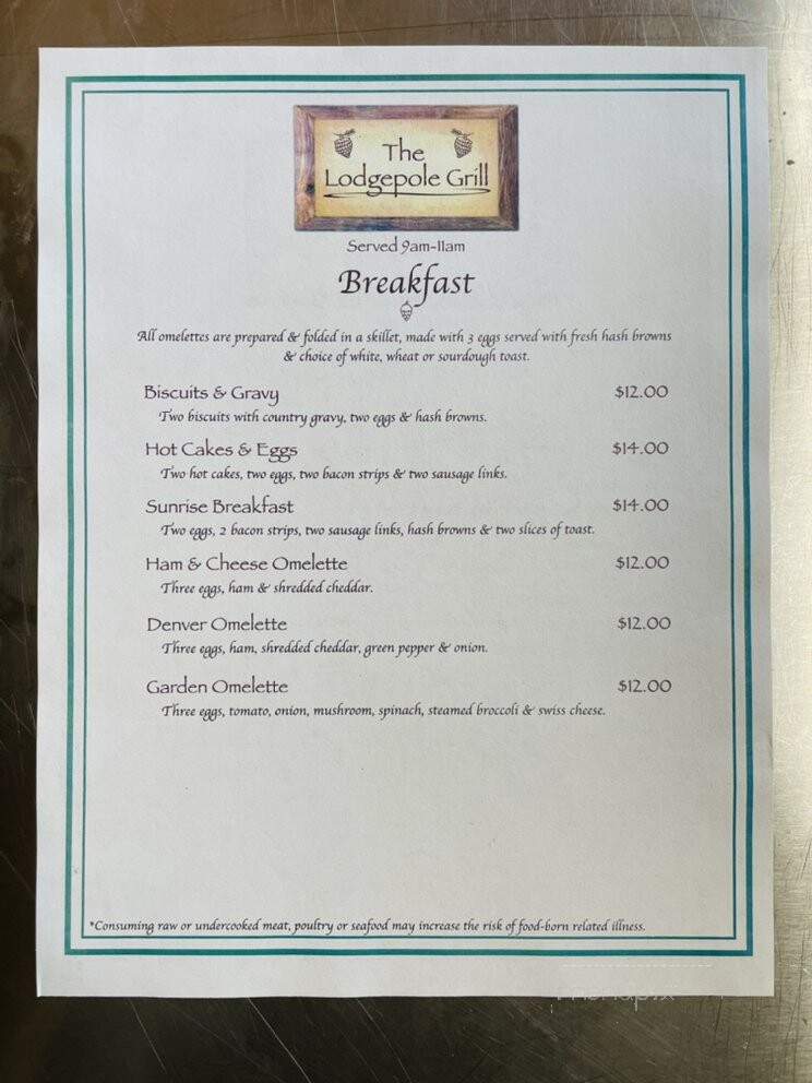 Lodgepole Grill - Island Park, ID menu_pic