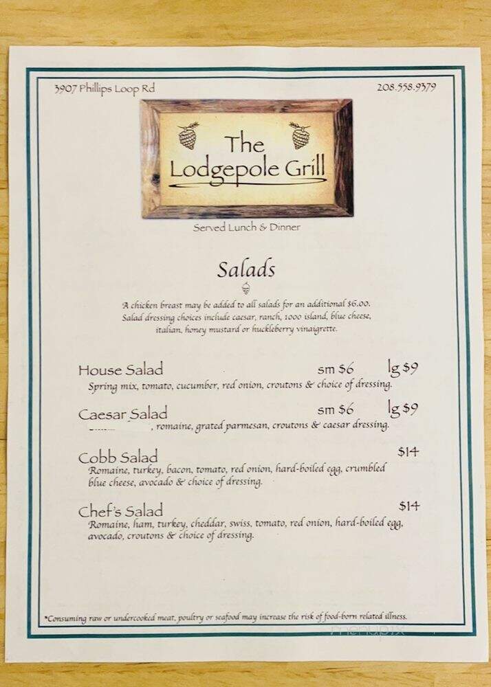 Lodgepole Grill - Island Park, ID menu_pic