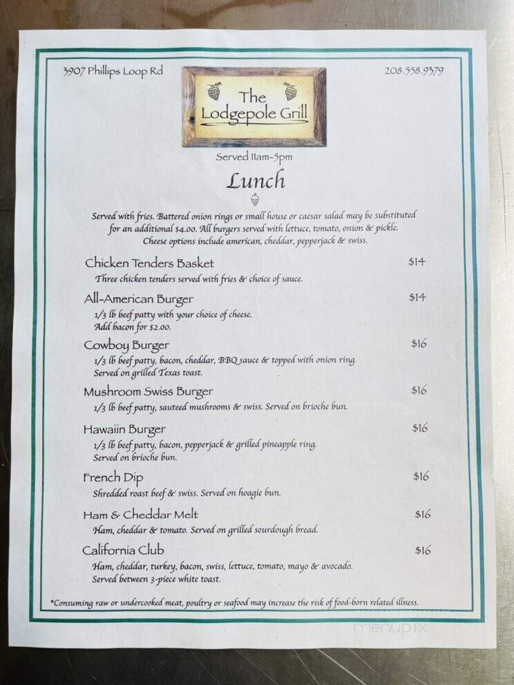 Lodgepole Grill - Island Park, ID menu_pic