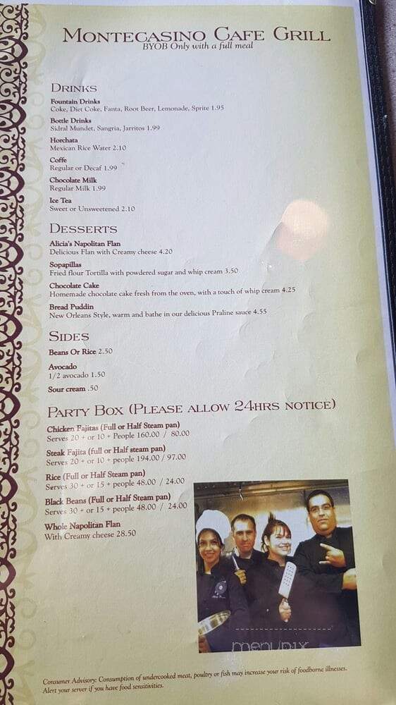 Montecasino Cafe Grill - Villa Park, IL menu_pic