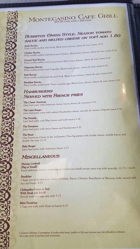Montecasino Cafe Grill - Villa Park, IL menu_pic