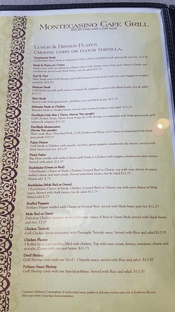 Montecasino Cafe Grill - Villa Park, IL menu_pic