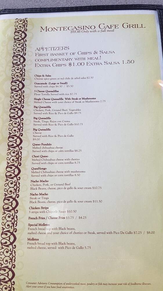Montecasino Cafe Grill - Villa Park, IL menu_pic
