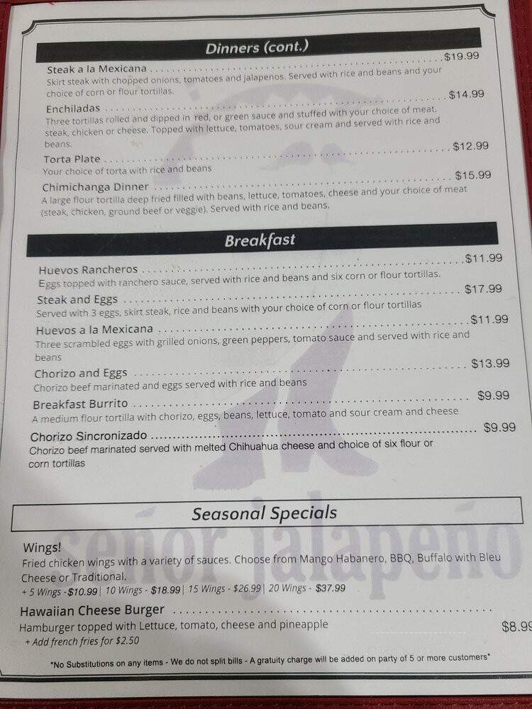 Senor Jalapeno - Lombard, IL menu_pic