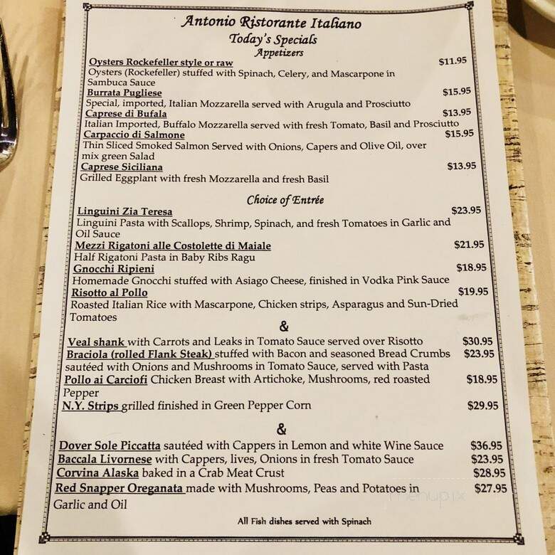 Antonio Ristorante - Itasca, IL menu_pic
