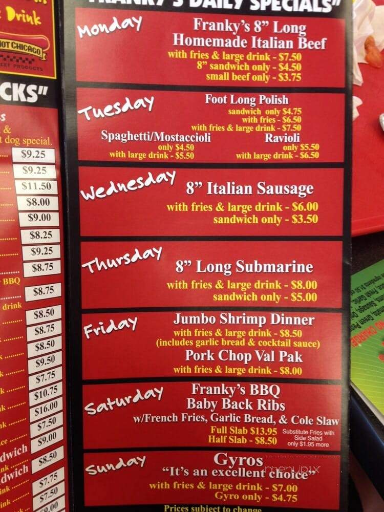 Franky's - St. Charles, IL menu_pic