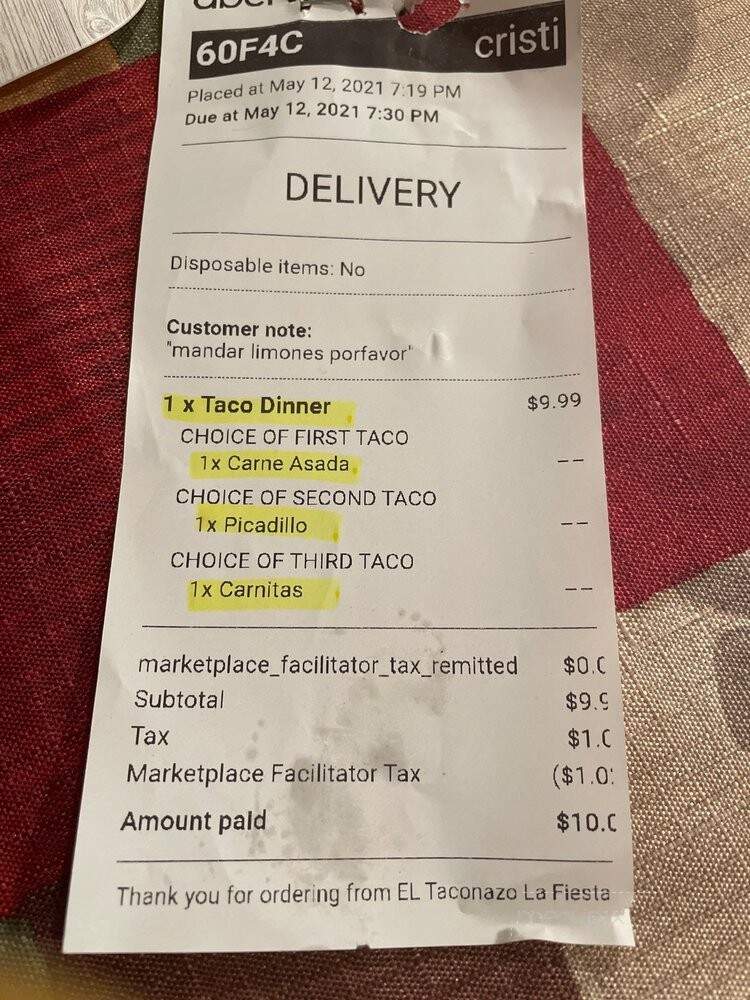 El Taconazo La Fiesta - Chicago, IL menu_pic