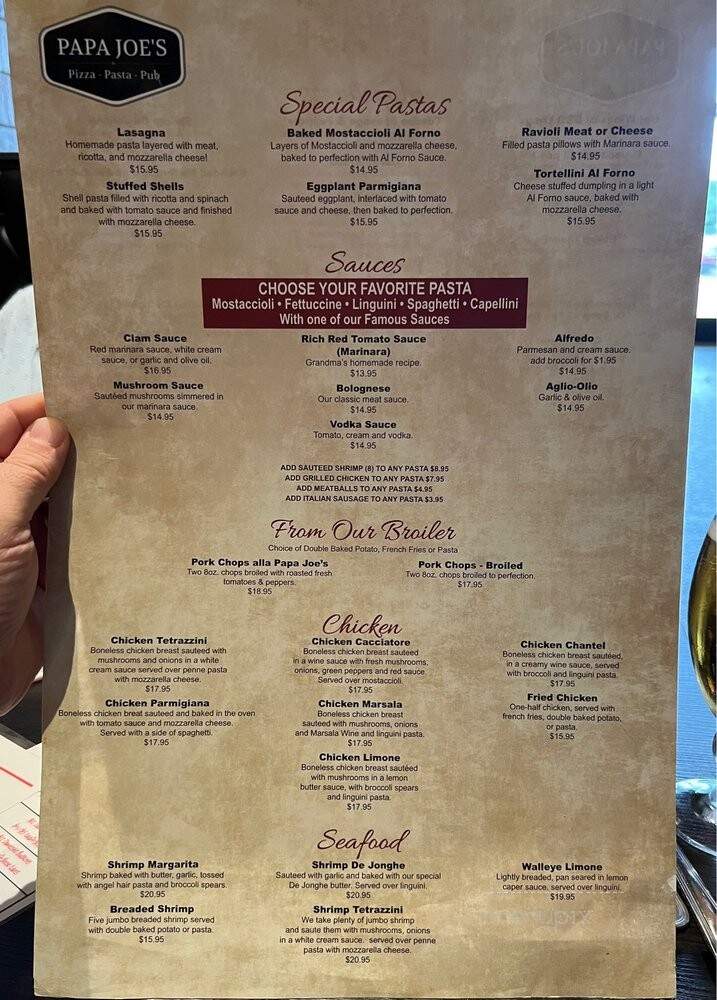 Papa Joe's Restaurant - Lockport, IL menu_pic