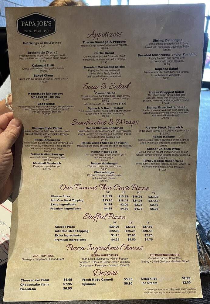 Papa Joe's Restaurant - Lockport, IL menu_pic