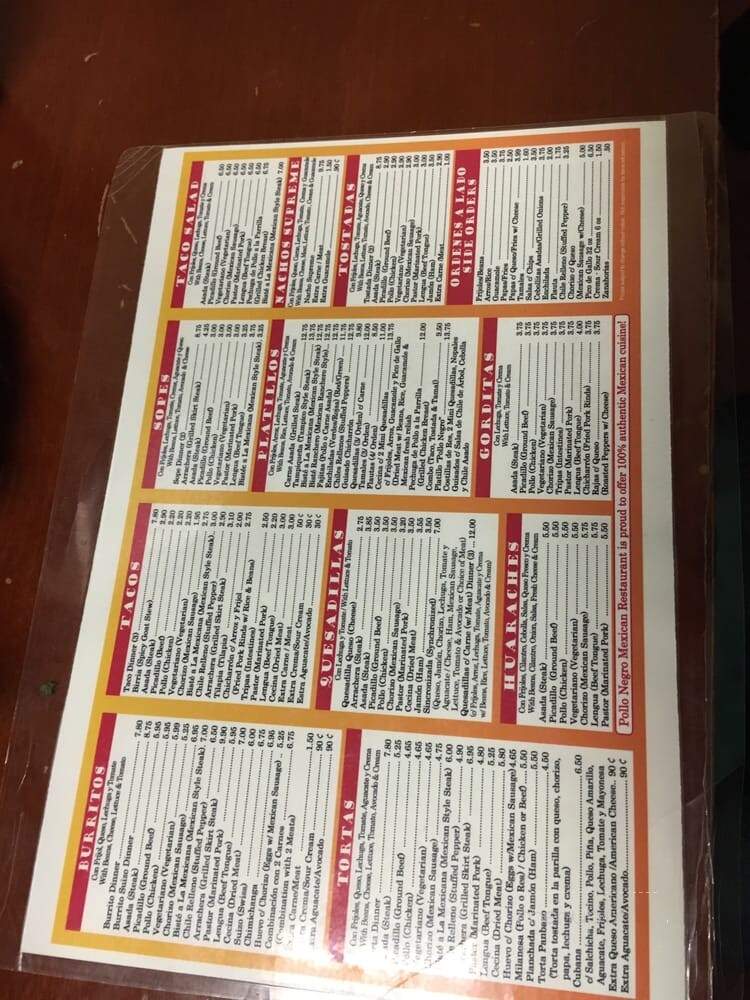 Pollo Negro - Burbank, IL menu_pic