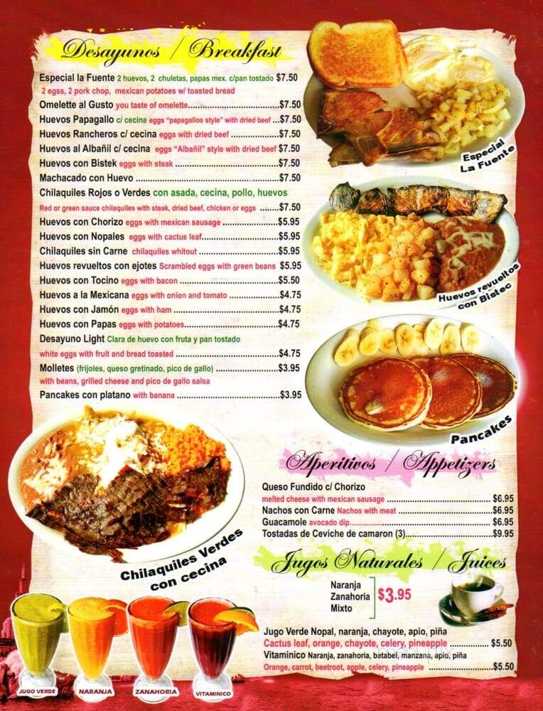 La Fuente Mexican Restaurant - Chicago, IL menu_pic
