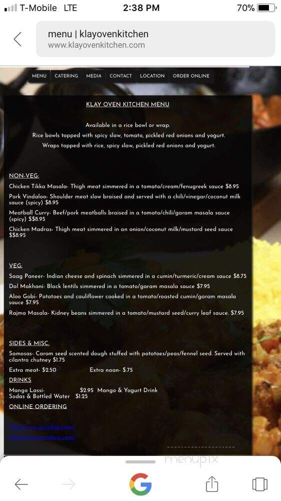 Klay Oven Kitchen - Chicago, IL menu_pic