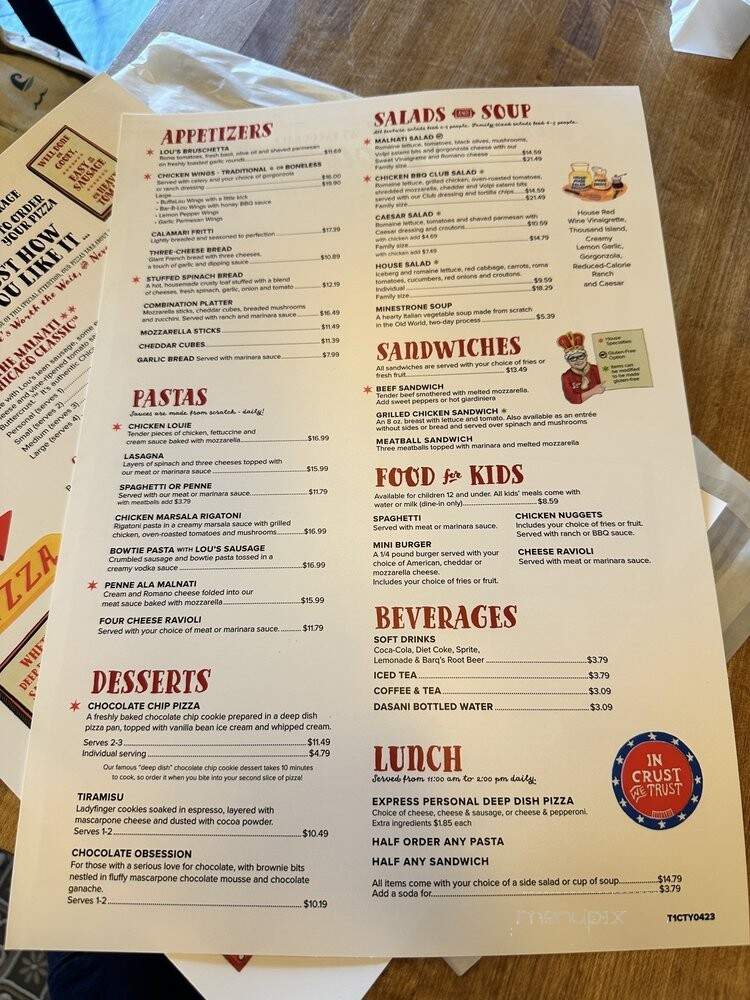Lou Malnati's Pizzeria - Chicago, IL menu_pic