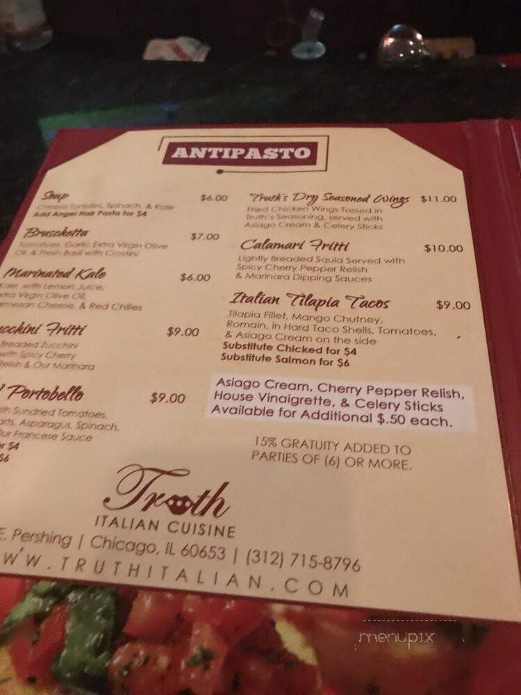 Truth Italian Restaurant - Chicago, IL menu_pic