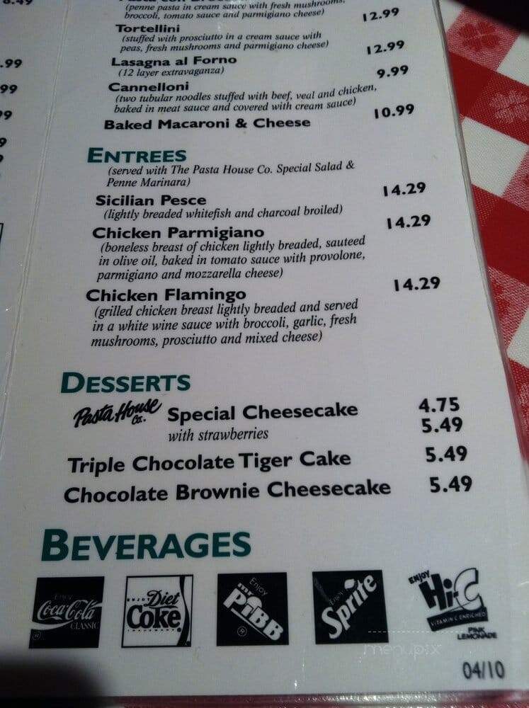 The Pasta House - Saint Louis, MO menu_pic