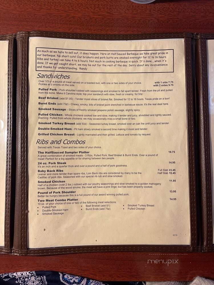 HalfSauced Barbeque - Osage Beach, MO menu_pic