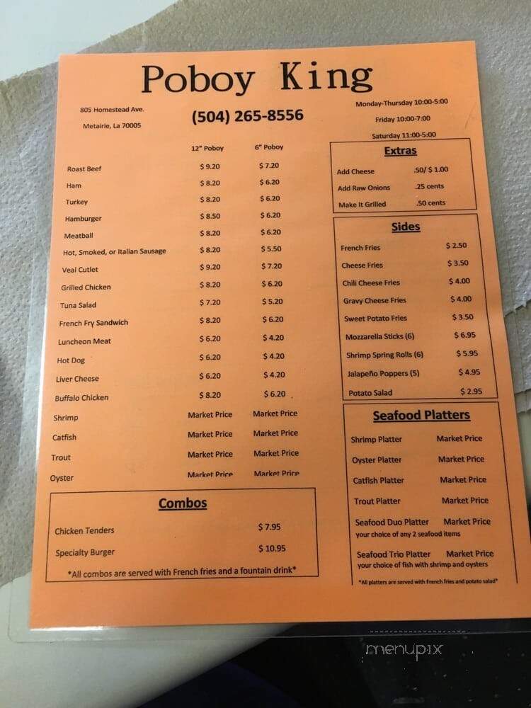Poboy King - Metairie, LA menu_pic