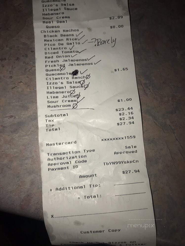 Izzo's Illegal Burrito - Metairie, LA menu_pic
