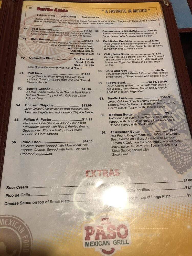 El Paso - Cut Off, LA menu_pic