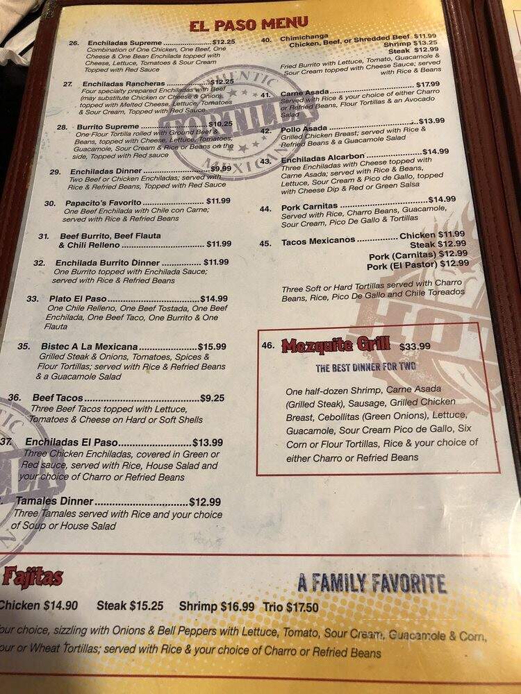 El Paso - Cut Off, LA menu_pic