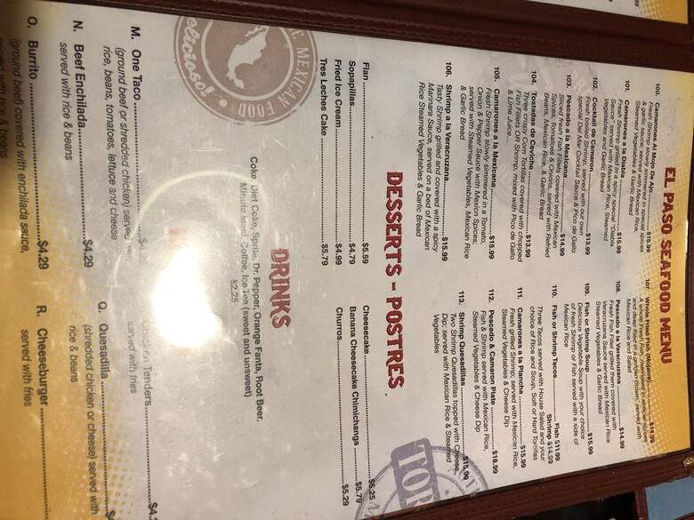 El Paso - Cut Off, LA menu_pic